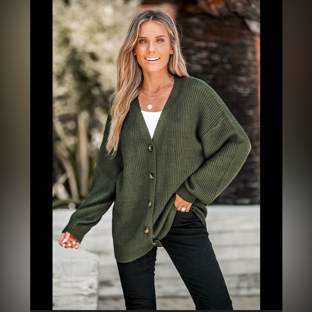 Cupshe Olive Green V-Neck Button Front Cardigan Sweater. NWT